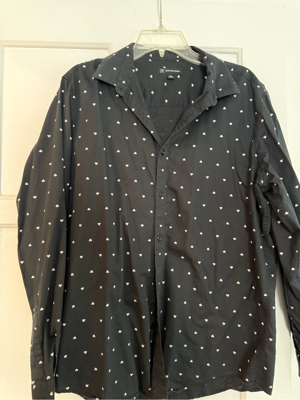 INC International Concepts Black Shirt with White Heart Print